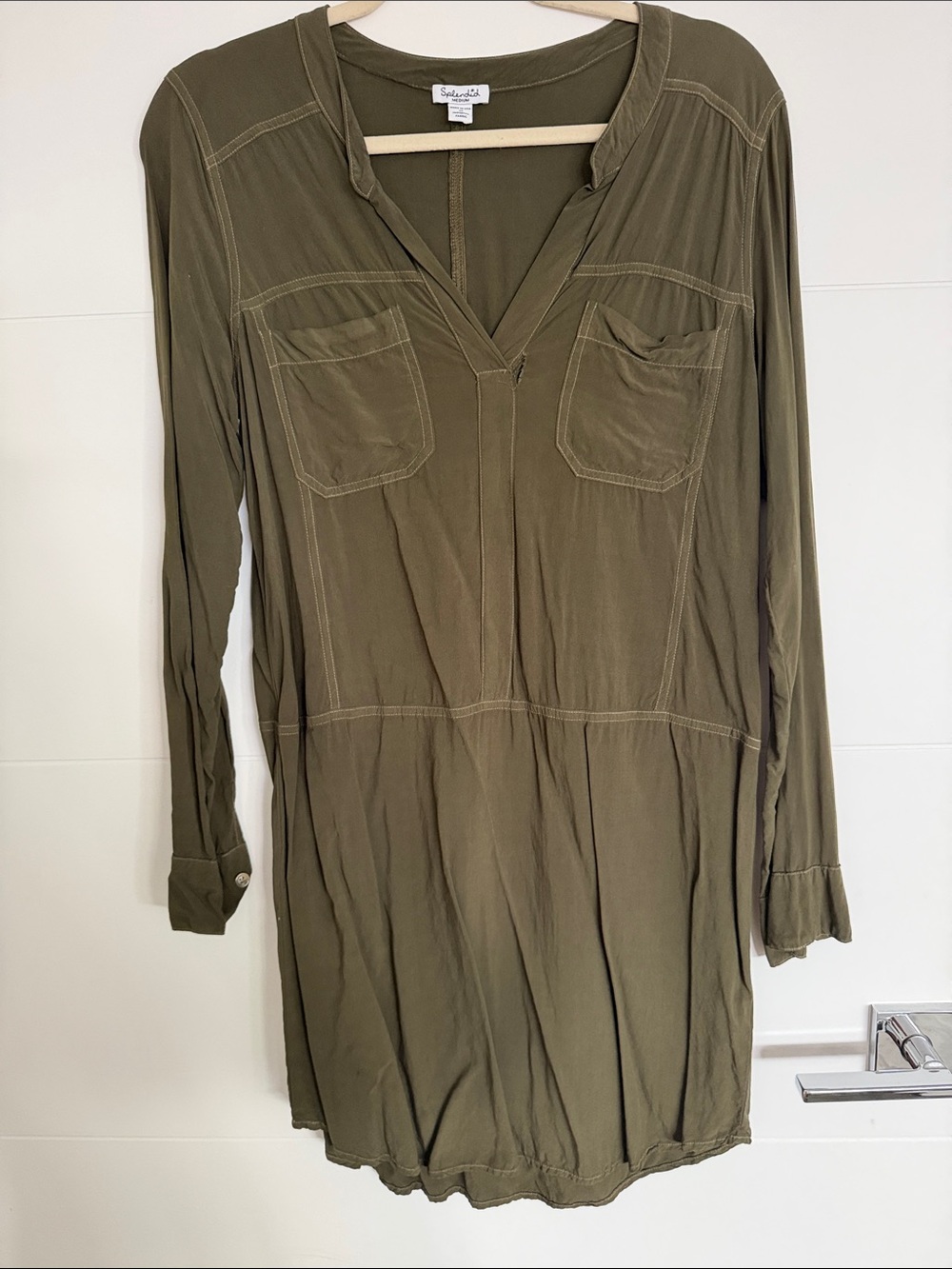 saltwater LUXE Olive Green V-Neck Pocket Tunic